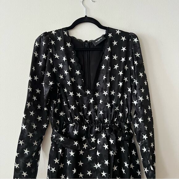 The Kooples Star Boulevard Lace Trim Black Satin Mini Dress - Picture 5 of 10